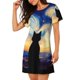 thumbnail image 2 of Fotbe Cat Under Starry Skies Bata de Dormir para Mujer con Estampado, Camisón de Algodón de Manga Corta, Ropa de Dormir Casual, 2 of 6