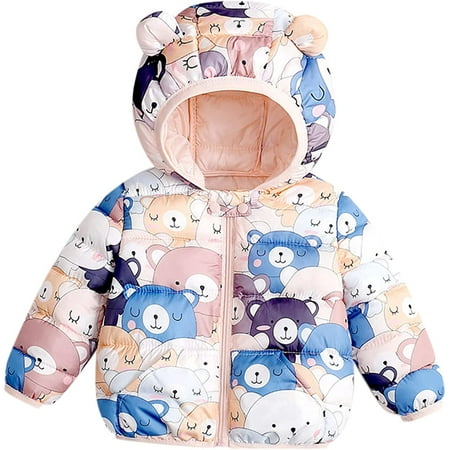 

QWZNDZGR Bear Ear Hooded Padded Light Puffer Jacket Snowsuit Warm Outerwear Winter Down Coats for Kids Baby Boys Girls