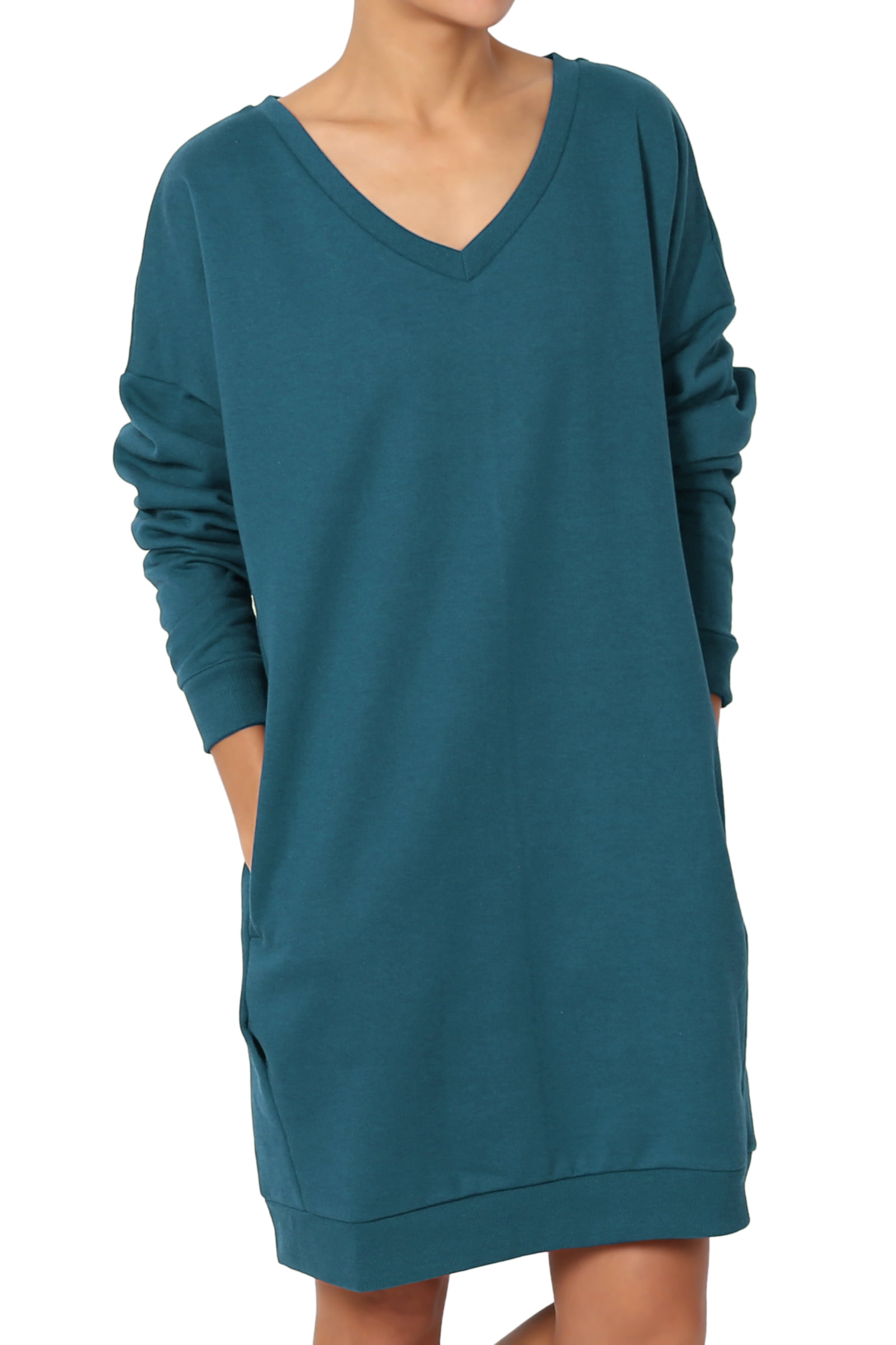 TheMogan TheMogan Women's S3X VNeck Long Sleeve Pocket Oversized