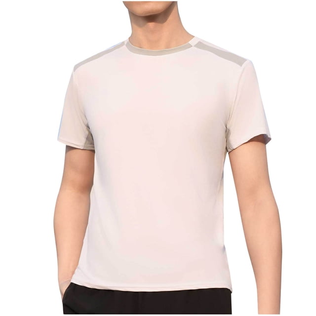 Blusa Casual de Color Sólido de los Hombres, Manga Corta Deportiva Elástica Cuello Redondo para el Gimnasio Y el Uso Al Aire Libre, Camiseta Elástica