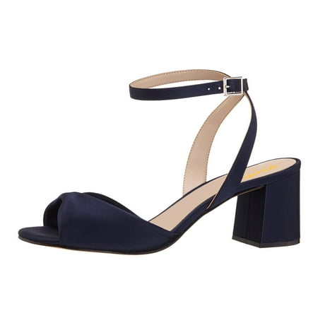XYD Women Block Mid Heels Sandals Almond Open Toe Adjustable Buckle Ankle Strap Pumps Classic Wedding Shoes Size 13.5 Navy