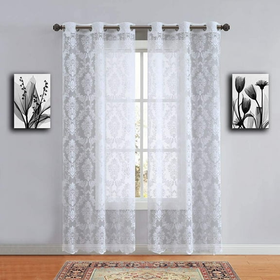 Warm Home Designs Pair of 38" x 84" White Color Knitted Lace Curtains with 6 Grommets per Panel. LISA WHITE 84