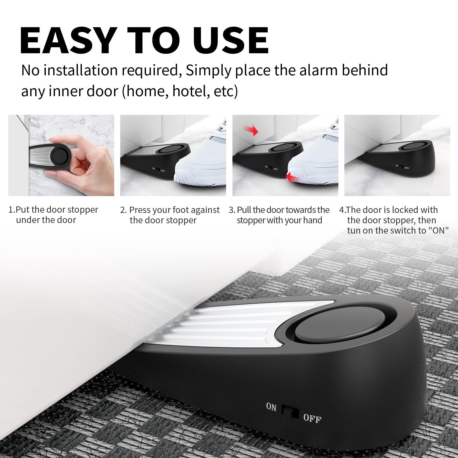 Wireless 125dB Door Stop Alarm Lock Vibration Sensor Hotel Security System  Anti-theft Alarm Door Stopper For Home - Walmart.com