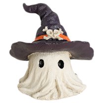 ​​XIANXIAN Halloween Hat Ghost Figurine Creative Resin Cap Spirit Ornament Unique Design for Outdoor Garden & Yard Decoration Gothic Halloween Theme, Desktop Ornament
