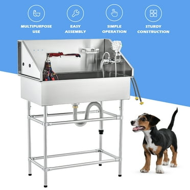 CO-Z Stainless Steel Home Dog Bathtub with Shower Head 34 in for Small & Medium Dogs