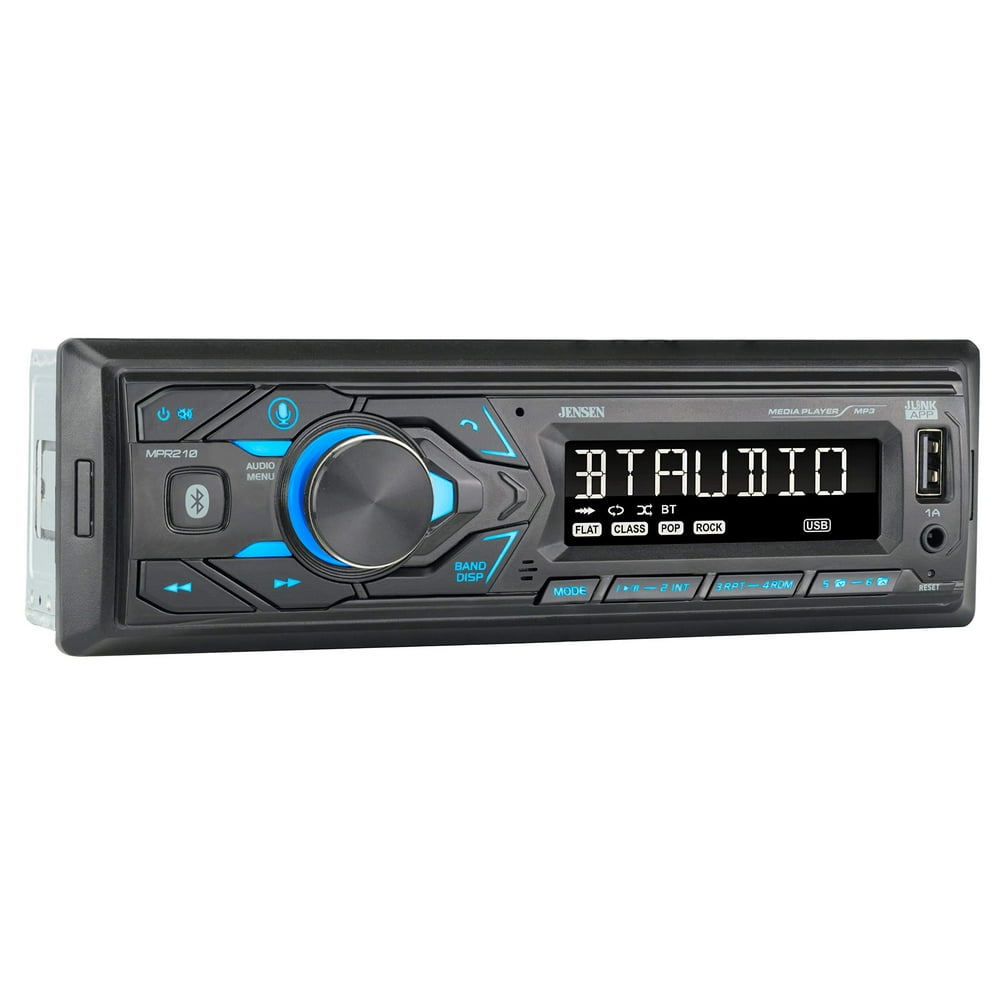 JENSEN MPR210 7 Character LCD Single DIN Car Stereo Receiver, Push to