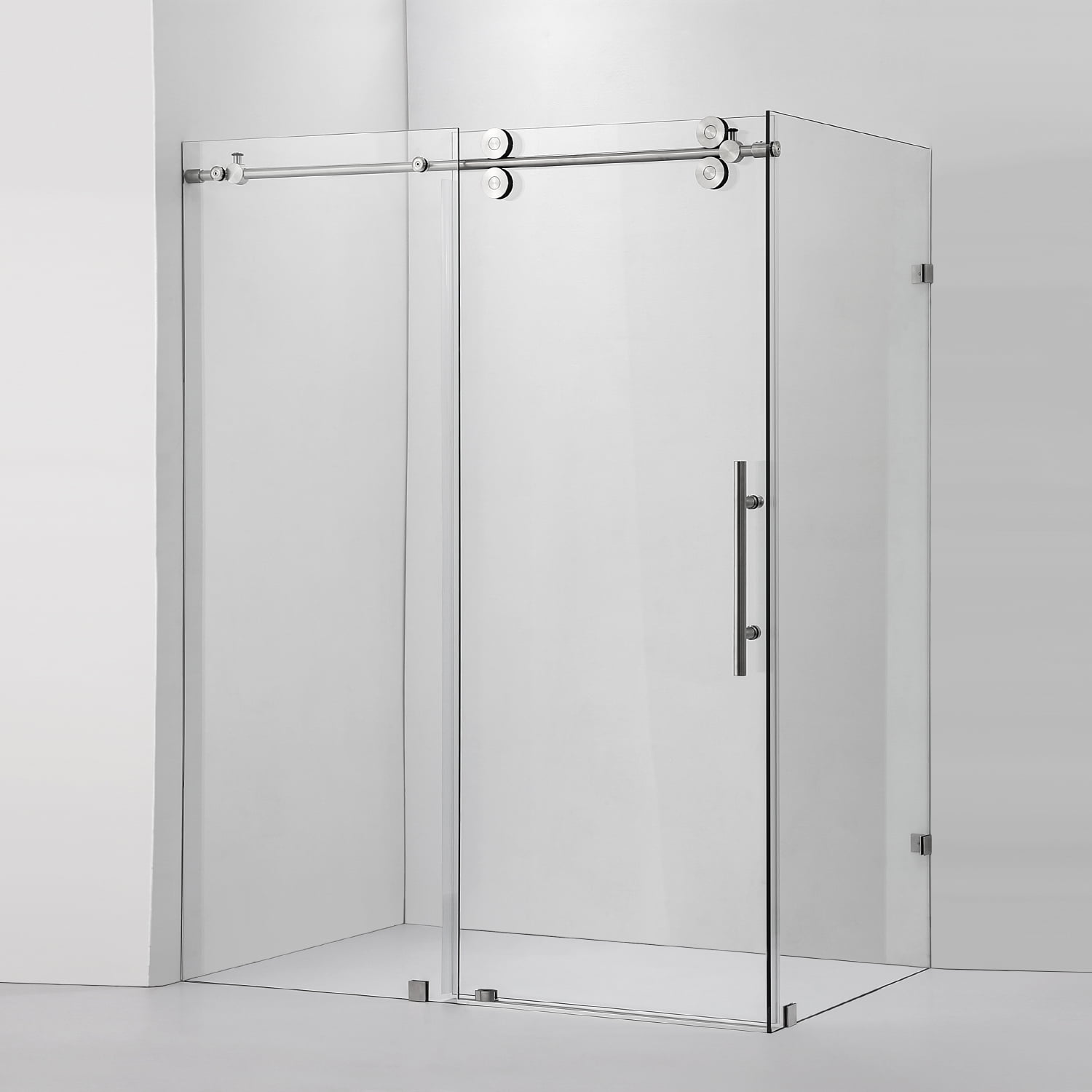 Vinnova Villena 60' W x 78' H Single Sliding Frameless Glass Shower Enclosure Nickel