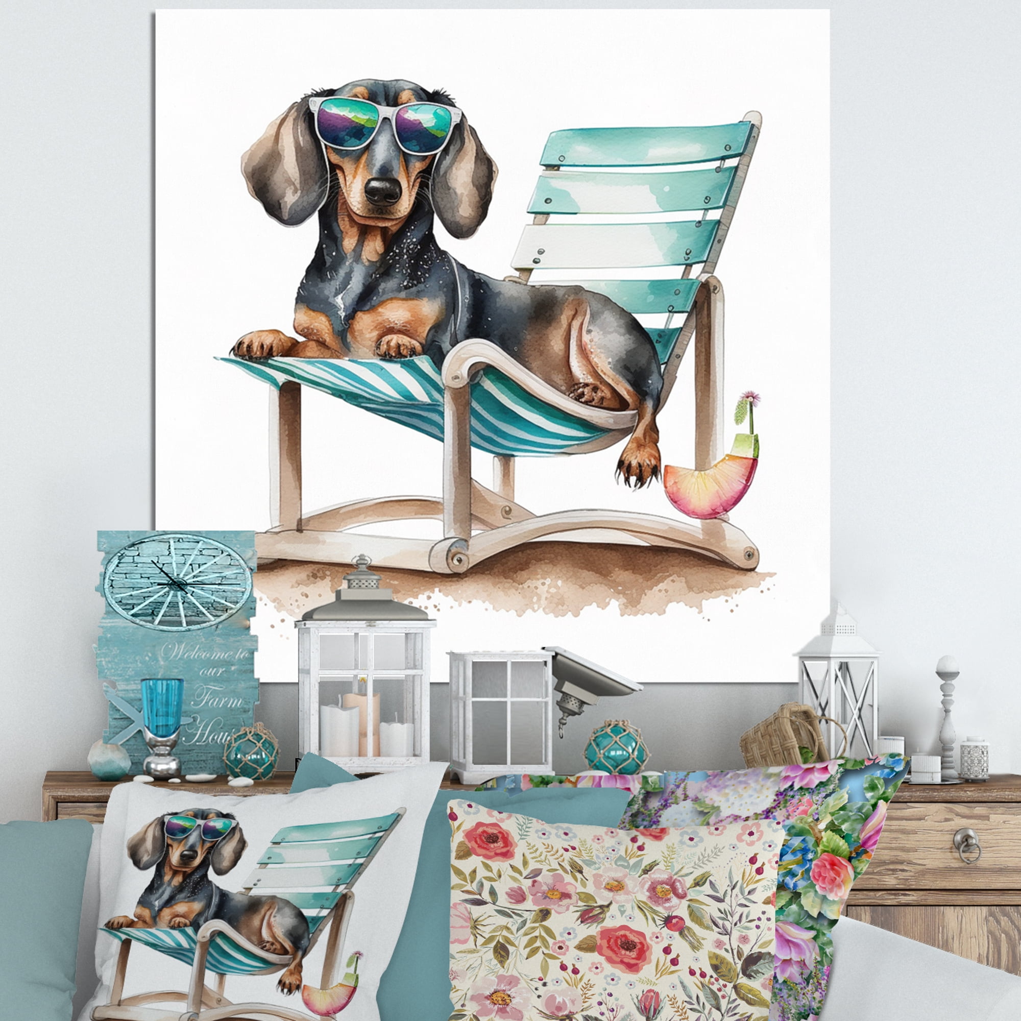 Designart Dog Laying On Chair At The Beach I Canvas Wall Art