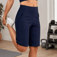 thumbnail image 6 of Women’s High Waisted Bermuda Shorts with Pockets, Stretch Casual Long Shorts, Soft Comfortable Athletic Workout Shorts for Yoga, Running, Lounge and Everyday Wear, 6 of 9