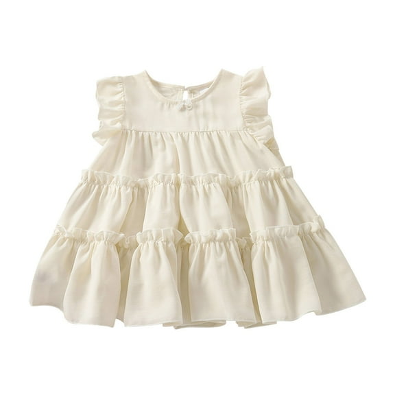 PINQI Fashion Flower Girls Dresses Summer Solid Color Fashion Lace Sleeve Girls Sundress Dress Collar Kids Girls Sundress Casual Dresses 1-6 Years