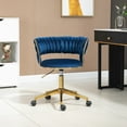thumbnail image 2 of Velvet Swivel Tufted Adjustable Height Home Office Chair with Gold Base Navy, 2 of 5