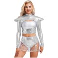 thumbnail image 4 of renvena Costume d'Astronaute Robot Cosplay Espace Halloween pour Femmes Argent TG, 4 of 6