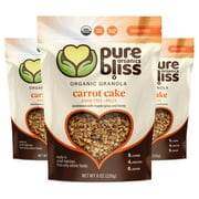 Pure Bliss Organic Grain Free Granola (Carrot Cake) Paleo Friendly, Gluten Free, Vegan, Best-Tasting, Non-GMO, Low Carb Snack, All Real Super Food Ingredients, No Refined Sugar Added (3 x 8oz Bags)