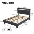 thumbnail image 2 of E-motie Full Bed Frame with 2 Bluetooth Speakers, Upholstered Platform Bed with Led Headboard, Charging Station, Gray, 2 of 8
