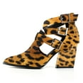 thumbnail image 3 of YDN Women Pointy Toe Cutout Ankle Boots Zippers Mid Chunky Heel Strappy Buckles Sandals Casual Dress Work Shoes Size 5.5 Yellow Leopard, 3 of 4