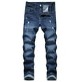 thumbnail image 2 of Hvyesh Men's Biker Jeans Trendy Ripped Distressed Jeans Cozy Streetwear Destroyed Full Length Pants Slim Fit Destroyed Straight Fit Washed Denim Jeans, 2 of 9