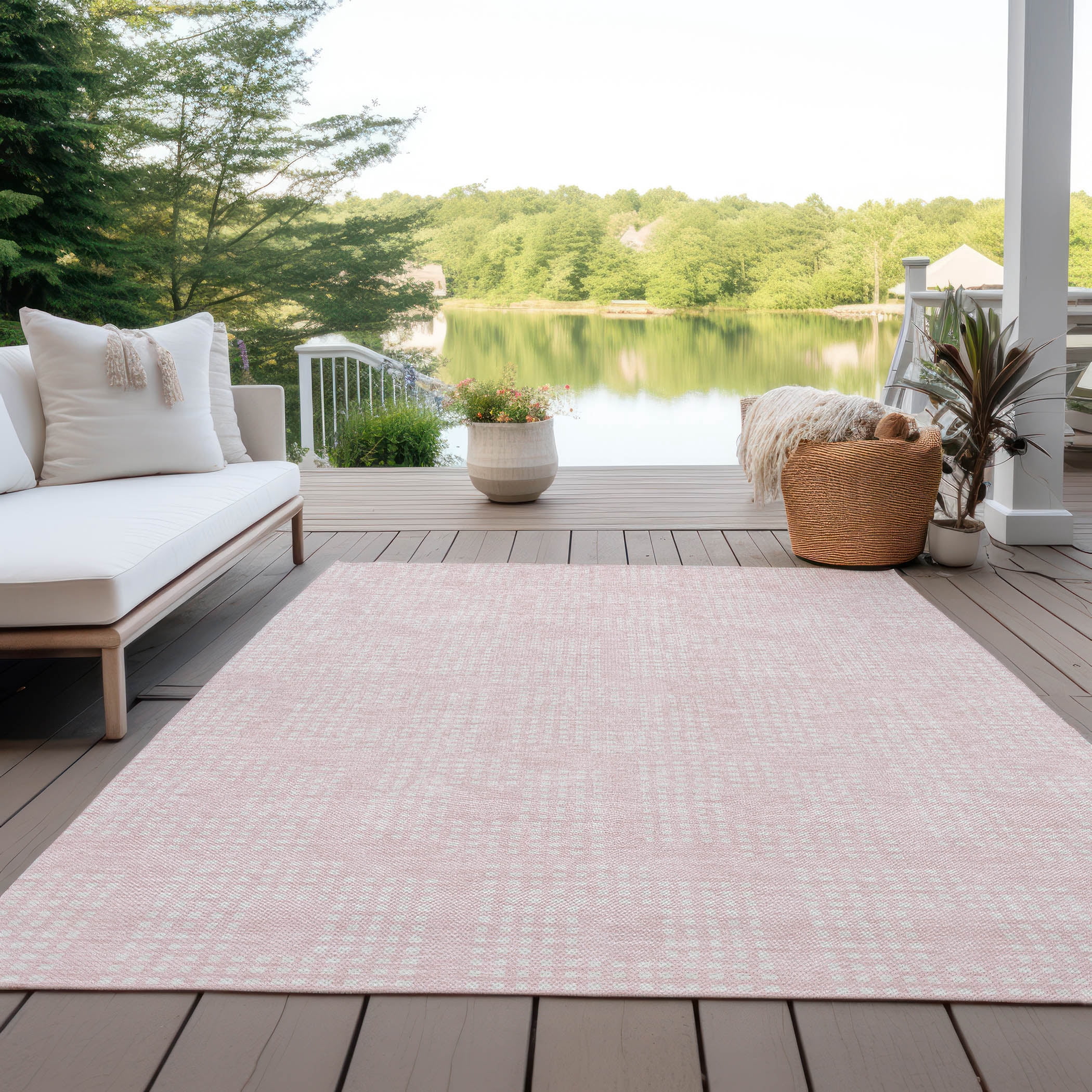 Addison Rugs Chantille Indoor/Outdoor Transitional Squares Pink Washable Rectangle Rug, 5' x 7'6"
