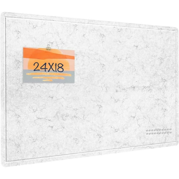 Bulletin Board, 24 x 18 Inches Felt Decorative Pin Board, Cork Alternative for Wall, Foldable Photo Self-Adhesive Vision Mood Board With 20 Pushpins - Marble White