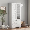 thumbnail image 6 of UZUGUL Armoire Wardrobe Closet with Mirror Door and Light,Farmhouse Bedroom Armoire Cabinet with Hanging Rod and 2 Drawer,Wooden Wardrobe Cabinet Closet with Adjustable Shelf for Bedroom, 6 of 9