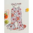 thumbnail image 3 of ZINTAOZT Toddler Baby Girls Halloween Jumpsuit Flower/Pumpkin Sleeveless Tie-up Bell-Bottoms Romper Outfit Fall Clothes, 3 of 8