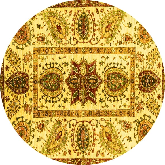 Ahgly Company Indoor Round Oriental Yellow Modern Area Rugs, 5' Round