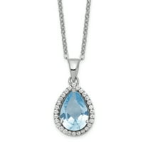 Primal Silver Sterling Silver Rhodium-plated Polished Created Aquamarine and Cubic Zirconia Necklace