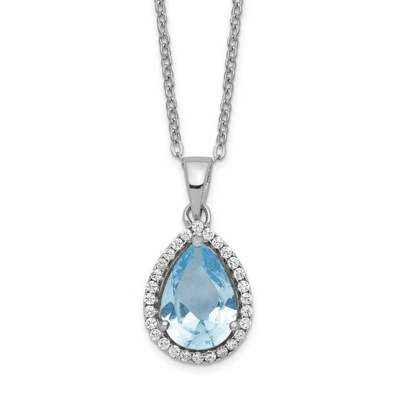 Primal Silver Sterling Silver Rhodium-plated Polished Created Aquamarine and Cubic Zirconia Necklace