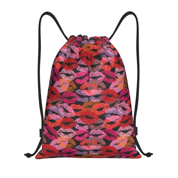 Fotbe Red Lips Kissing Bolsa Mochila con Cordón Estampada, Bolsa de Gimnasio Deportiva, Bolsa Cinch, Bolsa con Cordón para Hombres y Mujeres-Medium