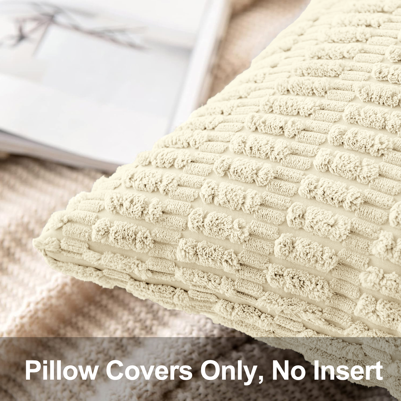 Sanmadrola 18 x 18 Corduroy Throw Pillow Covers, Cream (Set of 2) photo 3