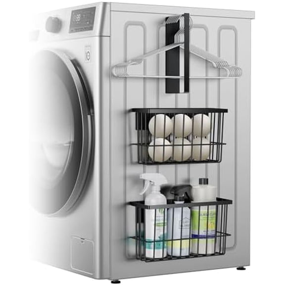 Magnetic Dryer Ball Holder and Magnetic Hanger Holder for Laundry Room Organization and Storage, Magnetic Lint Bin for Laundry Room, Iron Basket Dryer Ball Container for Laundry Room Storage (Black)