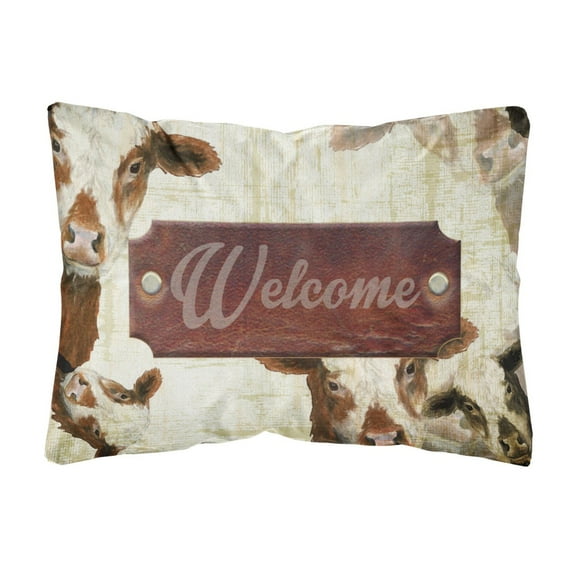 Carolines Treasures SB3065PW1216 Welcome cow   Canvas Fabric Decorative Pillow  12H x16W multicolor