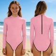 thumbnail image 2 of Swimsuit for Girls, Long Sleeve One Piece Rashguard, Solid Color Beach Vacation Swimsuit for Kids 2-13 Years, 2 of 7