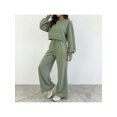 thumbnail image 6 of Zynoxe Women Suits 2 Piece Set with Pockets Classic Round Neck Long Sleeve Crop Sweatshirt & Drawstring Wide Leg Pants Suit Fashion Polka Dot Sweatsuit Set Vacation Outfits for Women Green 2XL, 6 of 8