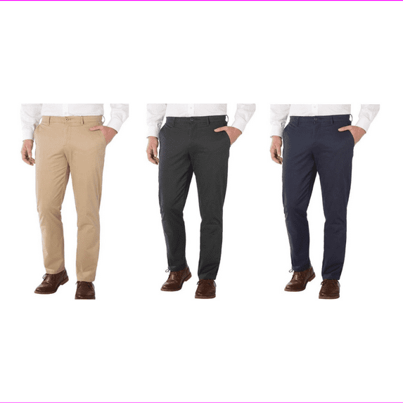English Laundry Men's Straight Leg Flex Waist Flat-Front Pants 34W-32L/Khaki