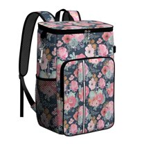 Travel Cooler Bag - Pioneer Flower Floral Print Pattern Camping Beer Cooler Backpack with Bottle Opener- Waterproof Insulated Picnic Backpacks - Cooler Bag for Beach