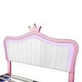 thumbnail image 6 of Queen Size Upholstered Bed Frame with LED Lights, Modern PU Upholstered Princess Bed with Crown Headboard, No Box Spring Needed (White+Pink), 6 of 8