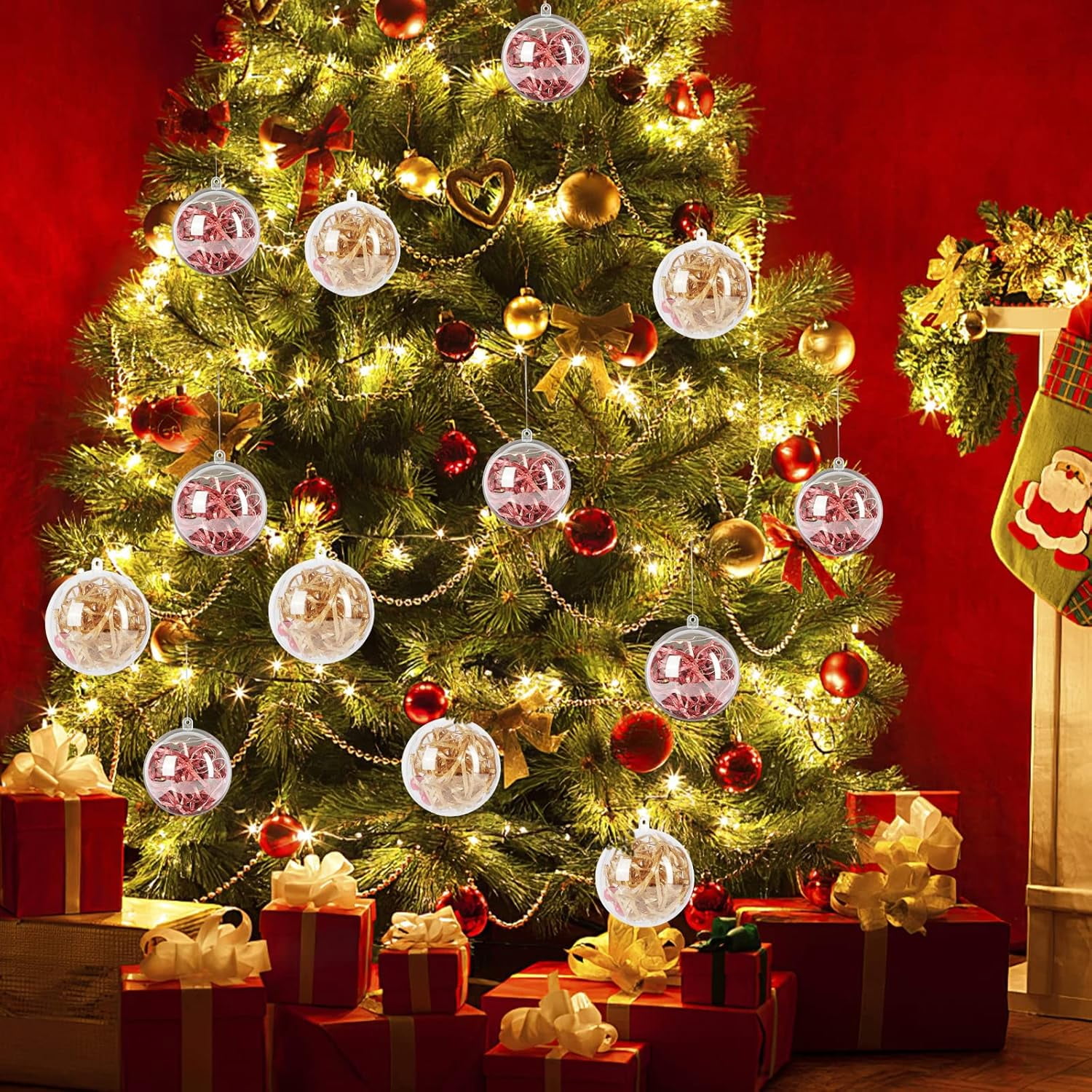 TETOU 20Pcs Christmas Ornaments Balls, 80mm Clear Plastic Fillable Ornament for Crafts, Clear Acrylic DIY Ornaments for Christmas Tree Holiday Wedding Party Home Hanging Decor