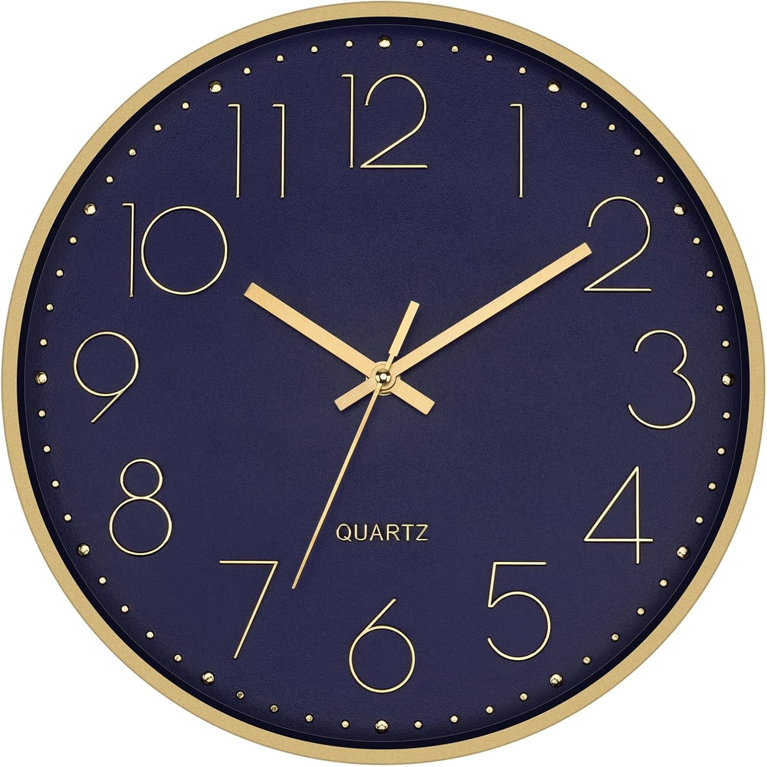 12 Modern Wall Clock Silent Battery Operated Metal Gold Clock