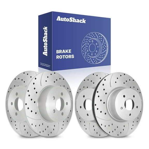 AutoShack Front Vented & Rear Solid Drilled & Slotted Silver Zinc Coated Brake Rotors 4-PC Set Replacement for 2003-2006 Jeep TJ 2003-2006 Jeep Wrangler SilverShield Pro