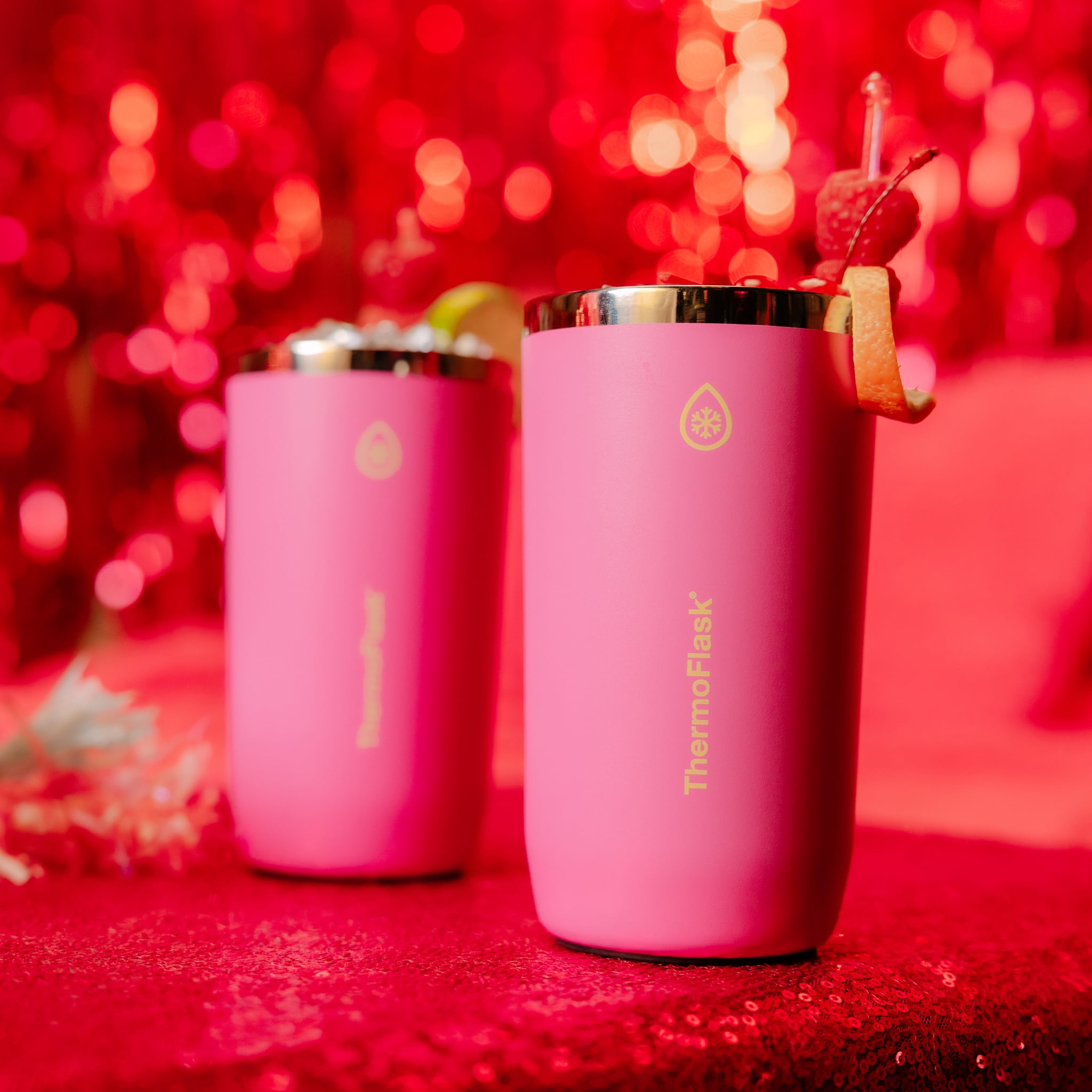 ThermoFlask Drinkware 16 oz Beer Tumbler - Double-Wall Insulated for Cold & Hot Drinks - Lightweight & Simple Cup with Innovative Press In Slider Lid - Modern & Durable -Shocking Pink