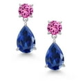 thumbnail image 2 of Gem Stone King 925 Sterling Silver Blue Created Sapphire and Pink Created Sapphire Earrings for Women | 9.14 Cttw | Gemstone September Birthstone | Pear Shape 12X8MM, 2 of 4