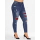thumbnail image 3 of Jeans Rasgados de Talle Alto a Cuadros de Talla Grande Rosegal  Vaqueros de talla grande, 3 of 5