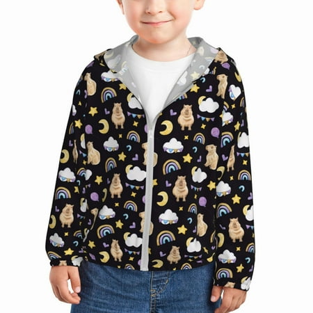 

Kids Boys Girls Zip Up Hoodie - Capybara Rainbow Star Sun Protection Sweatshirt Workout Long Sleeve Jacket