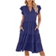 thumbnail image 1 of Vestido de Verano de Manga Corta para las Mujeres Moda Casual Cuello en V Vestido con Ruffles, Poliéster Ligero de Color Sólido para Fiestas, Bodas Y Diario, 1 of 7