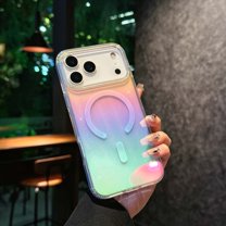 Compatible with iPhone 17 Pro Laser Transparent Magnetic Case,Glitter Bling TPU and Hard PC Shockproof Dazzling Color Ultra Slim Phone Case with Full Camera Lens Protector for Women Men,C