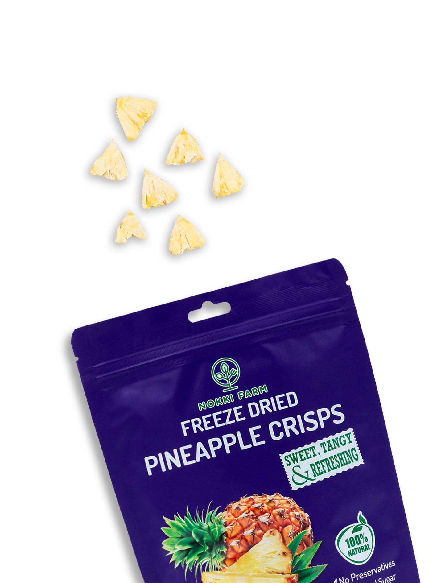NOKKI FARM Freeze Pineapple Fruit, Healthy & Exotic Tropical Superfood Snacks, Kid-Approved, No Added Sugar or Preservatives, Shelf-Stable, 1.73 Oz, 3 Pack