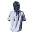 thumbnail image 4 of Xdegoge 2 Piece Sets for Men Linen Short Sleeve Hooded Henley Tops and Shorts Outfits with Pockets Drawstring Casual Summer Vacation Travel Set, 4 of 9