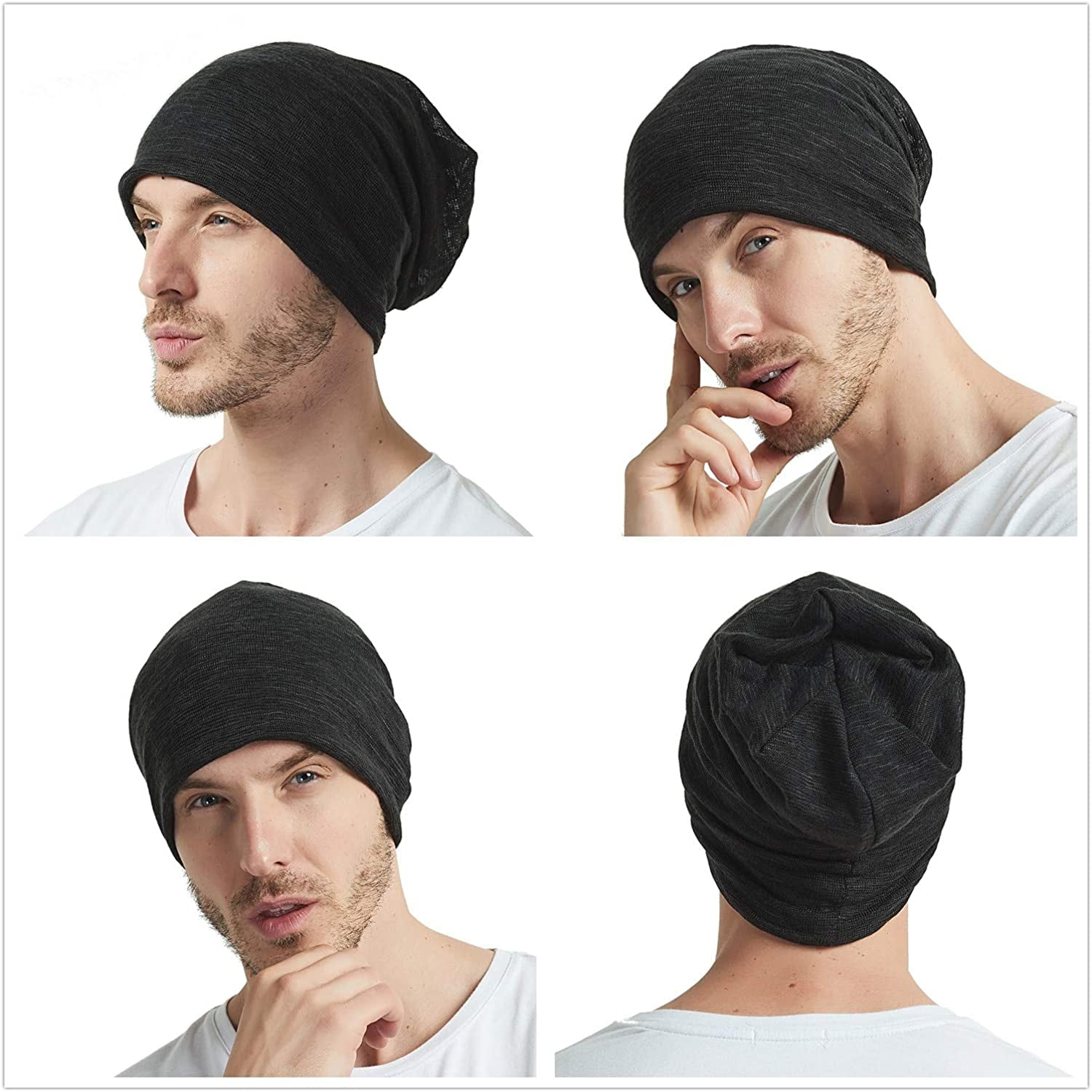 Stifh 2 Pack Oversize Baggy Skull Cap For Men And Women Slouchy Beanie For Summer Thin Knit Hat