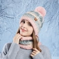 thumbnail image 3 of Xfvqtps Womens Hat Scarf Set Gradient Color Plush Pompom Knitting Stretch Warm Soft Thickened Windproof Coldproof Outdoor Winter Beanie Neck Scarf Set Pink, 3 of 5