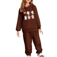 thumbnail image 2 of Placlothes Girls' Brown Ghost Print Tracksuit Set - Soft Polyester Hoodie & Sweatpants, Casual Outfit for Kids 3-12 Years,Size 12 T, 2 of 4